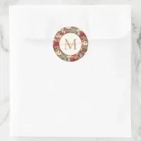 Elegant Holiday Poinsettia Christmas Monogram Classic Round Sticker