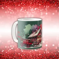 Monogram Festive Vintage Christmas on green | Coffee Mug