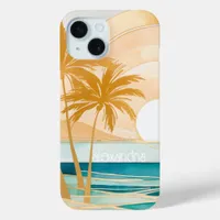 Cute Boho Gold Abstract Beach Landscape With Name iPhone 15 Case