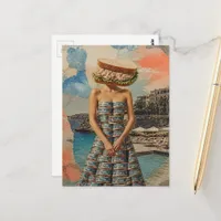 Surreal Abstract Lady tuna salad sandwich head Postcard