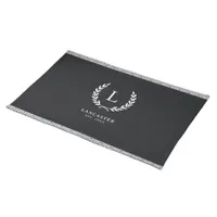 Modern Black Greek Key Border Monogram Name Chic Cloth Placemat