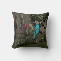 Cute Fairy Feeding a Bird Throw Pillow