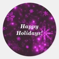 Snowflakes with Purple Background Round Stickers