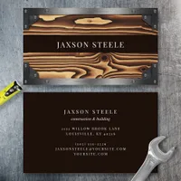 Wood Grain and Riveted Metal Construction Business Card