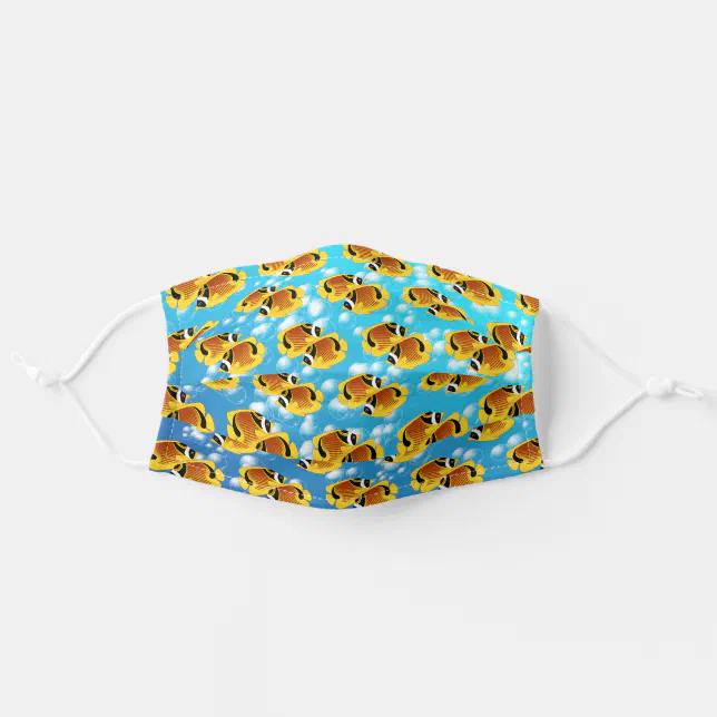 Tropical Halfmoon Butterflyfish in Bubbly Water Adult Cloth Face Mask