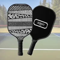 Modern pattern in black and white, personalizable  pickleball paddle