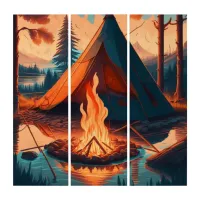 Tent and Campfire Vintage Colors Art