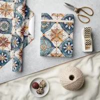 Ornate Moroccan Tile Pattern#3 Blue Gold ID1078 Wrapping Paper