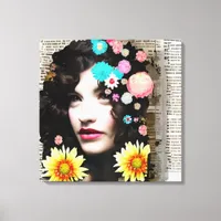 Vintage Woman Paper Collage Art Canvas Print