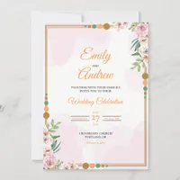Blush Rose Bead Elegant Floral Watercolor Wedding Invitation