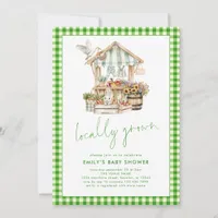 Green Gingham Locally Grown Market Baby Shower  Invitation