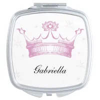 Personalized Pink Crown Compact Mirror