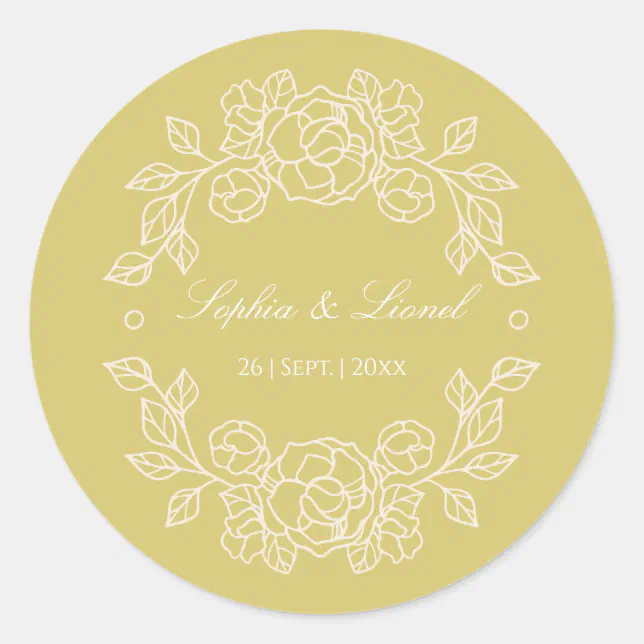 Minimal Elegant Floral Wedding Classic Round Sticker