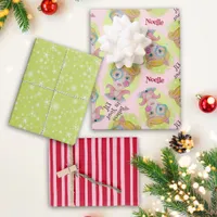 Quirky Retro Christmas Elf Pink Red Green Add Name Wrapping Paper Sheets