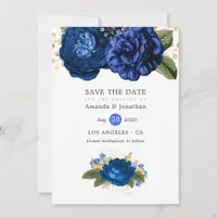 Royal Blue and Gold Vintage Floral Wedding Save The Date