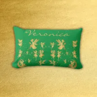 Gold Fairies with Pixie Dust on Green Monogram | Lumbar Pillow