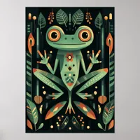 Geometric Green Frog Poster