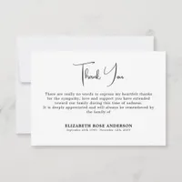 Simple Minimal Modern Memorial Sympathy Funeral Thank You Card
