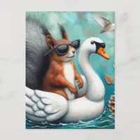 Funny Squirrel on an Inflatable Swan Postcard