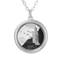 Faux Hawaii State Quarter Silver Plated Necklace