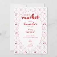 Off The Market Coquette Bow Cherry Bridal Shower Invitation