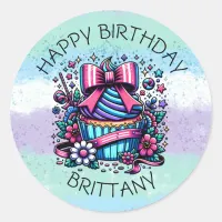 Birthday Cupcake Whimsical Personalized Classic Round Sticker