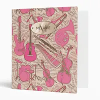 Sheet Music and Instruments Pink/Ivory ID481 3 Ring Binder