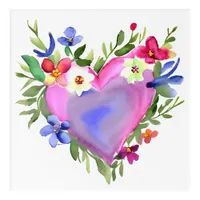 Pastel Watercolor Floral Heart Wreath Acrylic Print