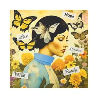Vintage Lady, Butterflies, Flowers and Inspiring Metal Print