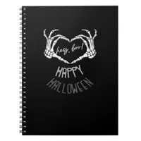 Hey, Boo! Happy Halloween Skeleton Hand Heart Clas Notebook