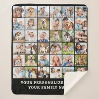 Simple Photo Collage Black Personalized 36 Picture Sherpa Blanket