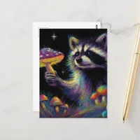 Raccoon and Mushrooms Postcard