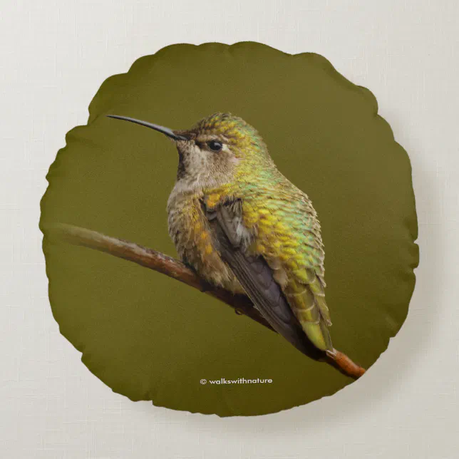 Anna's Hummingbird on the Scarlet Trumpetvine Round Pillow