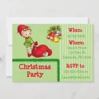 Red and Green Elf Christmas Party Invitation