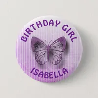 Personalized Purple Birthday Girl Butterfly Button