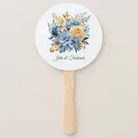 Dusty Blue and Gold Floral Wedding Hand Fan