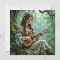 Enchanted  Elven Fairy Playing Ukulele Card