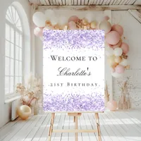 Birthday party violet lavender white glitter name foam board