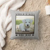World's Best Dog Dad Paw Prints Pet Photo Rustic Throw Pillow
