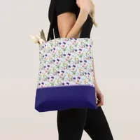 Yellow Pink Purple Watercolor Flowers Color Block Tote Bag