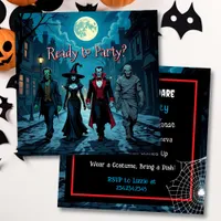 Witch, Vampire, Dracula and Mummy Halloween Party Invitation
