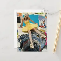 Alice Falls Down the Rabbit Hole Collage Postcard