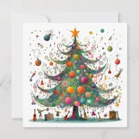 Whimsical Christmas Tree, Bright Colors, Holiday Card