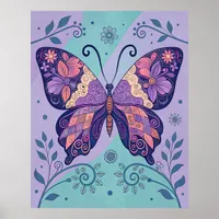 Colorful Floral Butterfly Art Print, Nature Poster