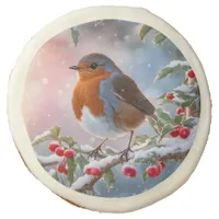 Watercolor Winter Wildlife Robin Redbreast Pretty Sugar Cookie