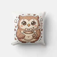 Cute Owl Latte Throw Pillow Kawaii