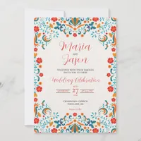 Mexican Floral Elegant Colorful Botanical Wedding Invitation