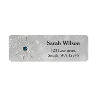 silver aqua snowflakes bridal shower address label