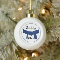 Martial Arts Dark Blue Belt Rank Ceramic Ball Christmas Ornament