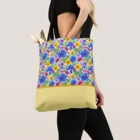 Vivid Blue Yellow Red Purple Flowers Color Block Tote Bag